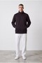 Men's Stand Collar Zippered Sweatshirt Black Basic Sports Top with Pockets