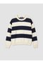 Navy Blue Crew Neck Striped Boy's Knitwear Sweater - 2