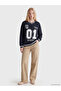 Ozmarka New Season Navy Blue Printed Oversize Women's Thick Sweatshirt