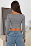 Black and White Striped Square Neck Long Sleeve Crop Blouse - 2