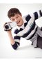 Navy Blue Polo Collar Striped Boys' T-Shirt - 2