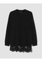 Black Crew Neck Lace Detailed Women's Knitwear Tunic - 5
