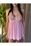 Lace Detailed Soft Textured Underwire Lingerie Tulle Nightgown