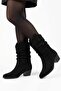 Women's Jade Black Suede Drawstring Western Boots - 4