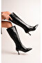 Lavenzam Croco Patterned Pointed Toe Thin Heel Stylish Women's Boots Elegant and Modern Design Heel Height 6.5 cm - 2