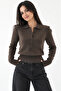 Coffee-Melange Polo Collar Buttoned Sweater - 261121