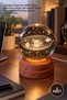 2 Pieces Rotating Glass Globe – Planet Design USB Desk Accessory with Wooden Look Stand, Planet Globe Rotating Sphere
