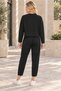 Women's Round Neck Textured Off-Shoulder Sweatshirt and Ankle-Length Pants Set Elastic Waist Lycra Stretchy Pockets Sporty Stylish Two-Piece Combination Black - 3