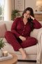 Women's Plus Size Suede Textured Buttoned Pajama Set - 2
