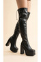 Women's Leather Look Platform Sole Thick Heeled Long Boots - 2