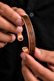 Men's Pure Copper Bracelet Brown Leather Patterned Amanos Model Adjustable Magnet Copper Bracelet - 2