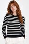 Black Striped Crew Neck Knitted Women's Sweater