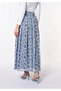 Blue Iris Patterned Pleated Crepe-Chiffon Long Skirt - 4