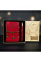 3-Piece Leather Notebook and Pen Set – Compass Design Boxed Gift, Red Leather Notebook, Metal Rollerball Pen, Gift Set - 2