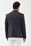 Angelos Men's Dark Gray Cotton Blended Stretch Fabric Dobby Mono Collar Sport Slim Fit Blazer Jacket - 8