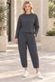 Women's Round Neck Textured Off-Shoulder Sweatshirt and Ankle-Length Pants Set with Elastic Waist, Lycra, Flexible Pockets, Sporty Stylish Two-Piece Combination Anthracite - 5