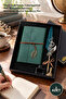 3-Piece Dip Pen and Leaf Patterned Leather Notebook Set – Feather Dip Pen, Desktop Holder, Ink, Gift Notebook Pen