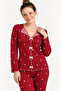 Women's Burgundy Minimal Patterned Milan Soft Ribbon Pajama Set - 2