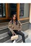 Women's Leopard Patterned Oversized Plush Sweatshirt with Half Zipper - 7