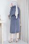 Buttoned Belted Angora Coat Smoked Hm2969 - 5