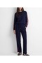 Navy Blue Striped Women's Sweatshirt Tracksuit Set - 2