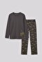 Egyptian Men's Crew Neck Printed Pajama Set Anthracite - 3