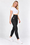 Women's High Waist Gathering Black Patterned Sports Leggings with Side Pockets - 8