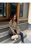 Women's Leopard Patterned Oversized Plush Sweatshirt with Half Zipper - 6