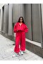 Women's Zippered Wide Collar Sports Top and Bottom Set - 5