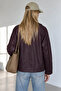 Burgundy Velvet Collar Plaid Lined Oversized Oil Jacket - 3
