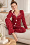 Women's Burgundy Minimal Patterned Milan Soft Ribbon Pajama Set - 3