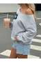 Women's Gray Retro Printed Boat Neck Sweatshirt - 4
