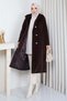 Buttoned Belted Angora Coat Brown Hm2969 - 7