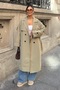 Women's Khaki Double-Breasted Collar Belted Long Trench Coat - 2