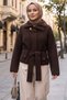 Belted Half Turtleneck Knitwear Cardigan Brown Hnt2808 - 3