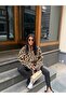 Women's Leopard Patterned Oversized Plush Sweatshirt with Half Zipper - 4