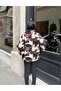 Women's Black Patterned Zippered Oversize Plush Sweatshirt - 7