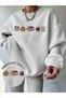Women's Gray Cute Autumn Printed Oversize Crew Neck Sweatshirt