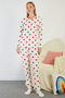 Heart Patterned Crew Neck Suede Pajama Set - 4