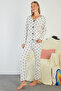 Bow Patterned V-Neck Pajama Set - 5