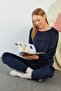 I Love Winter Embossed Printed Velvet Pajama Set - 3