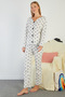 Bow Patterned V-Neck Pajama Set - 4