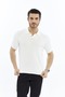 White Men's 100% Cotton Polo Collar Short Sleeve Ribbed Knit Knitwear T-Shirt Trist-7108