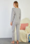 Floral Patterned V Neck Pajama Set - 6