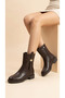 Women's Leather-Look Short Heeled Casual Boots with Metal Accessories - 3