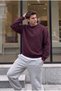 Men's burgundy basic plain oversize sweatshirt with fleece lining - 3