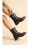 Women's Leather-Look Short Heeled Casual Boots with Metal Accessories - 2
