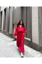 Women's Red Zippered Stripe Detailed Top and Bottom Set - 3