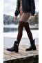 Women's Leather-Look Short Heeled Casual Boots with Metal Accessories - 7