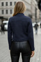 Women's Long Sleeve Suede Short Jacket with Buttons at the Neck and Front - 2